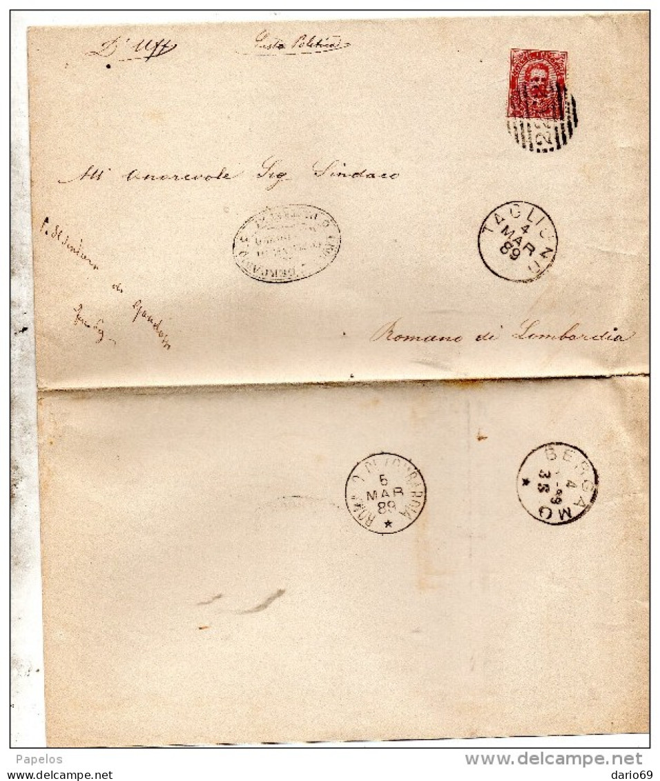 1889 LETTERA CON ANNULLO TAGLIUNO BERGAMO - Storia Postale