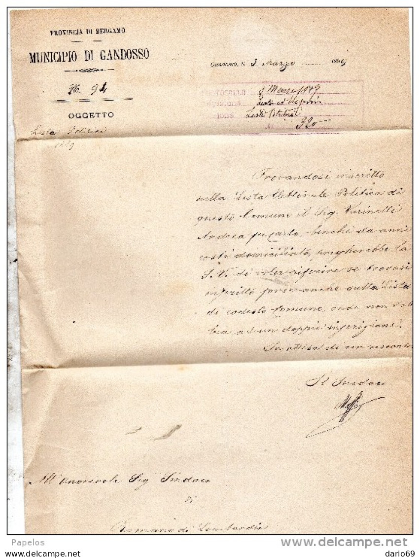 1889 LETTERA CON ANNULLO TAGLIUNO BERGAMO - Marcofilie