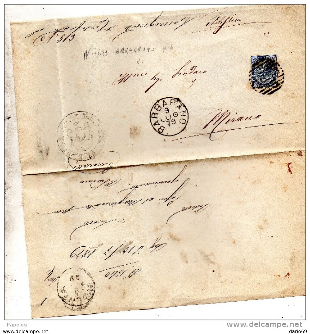 1879 LETTERA CON ANNULLO BARBARANO VICENZA - Storia Postale