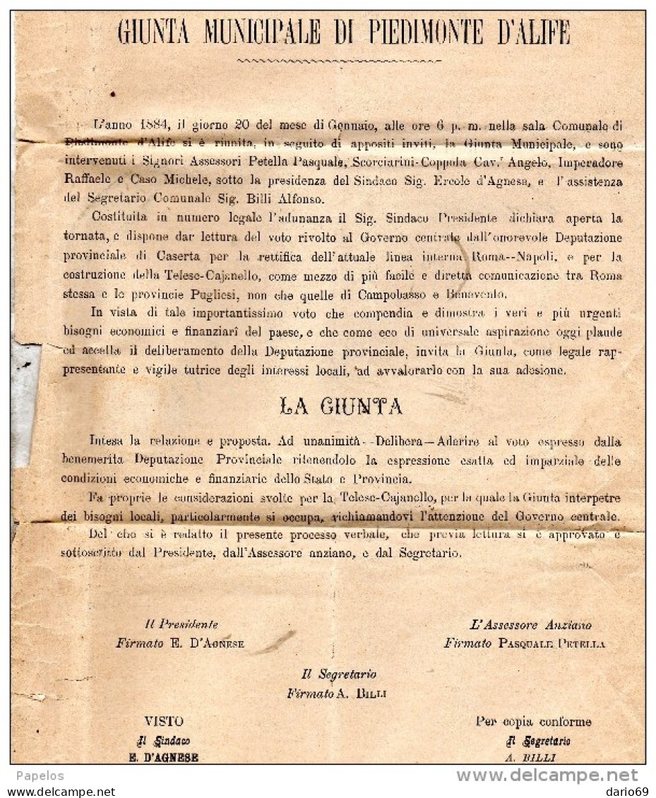 1884 LETTERA CON ANNULLO  PIEDIMONTE D'ALIFE CASERTA - Marcophilia