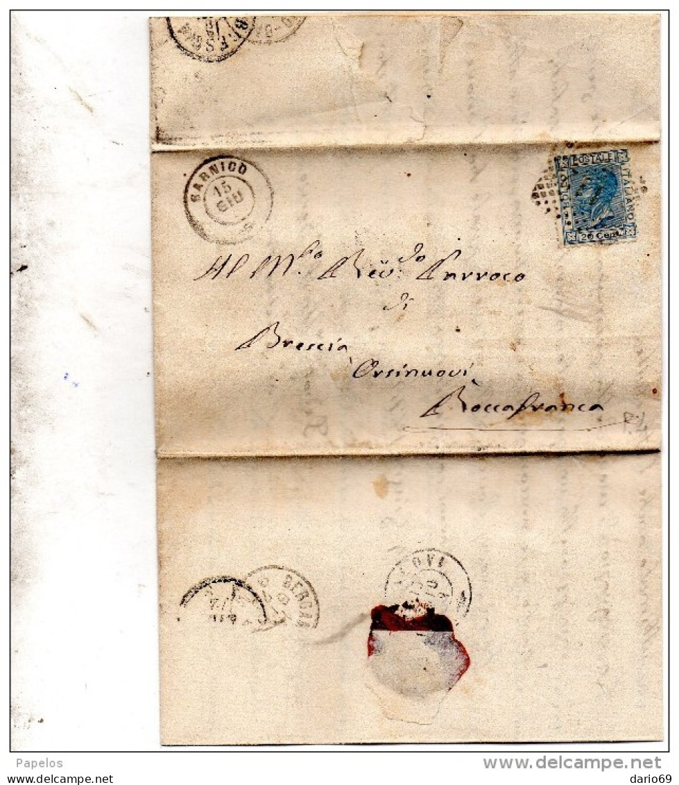 1872 LETTERA CON ANNULLO SARNICO BERGAMO - Poststempel