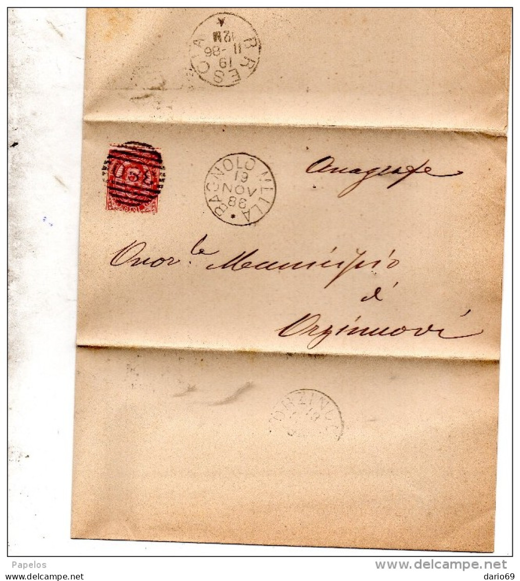 1886 LETTERA CON ANNULLO BAGNOLO MELLA BRESCIA - Marcophilie