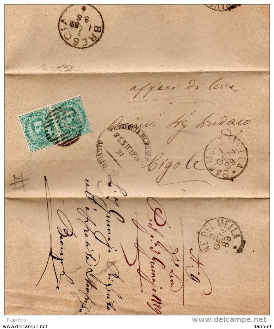 1889 LETTERA CON ANNULLO BAGNOLO MELLA BRESCIA - Poststempel