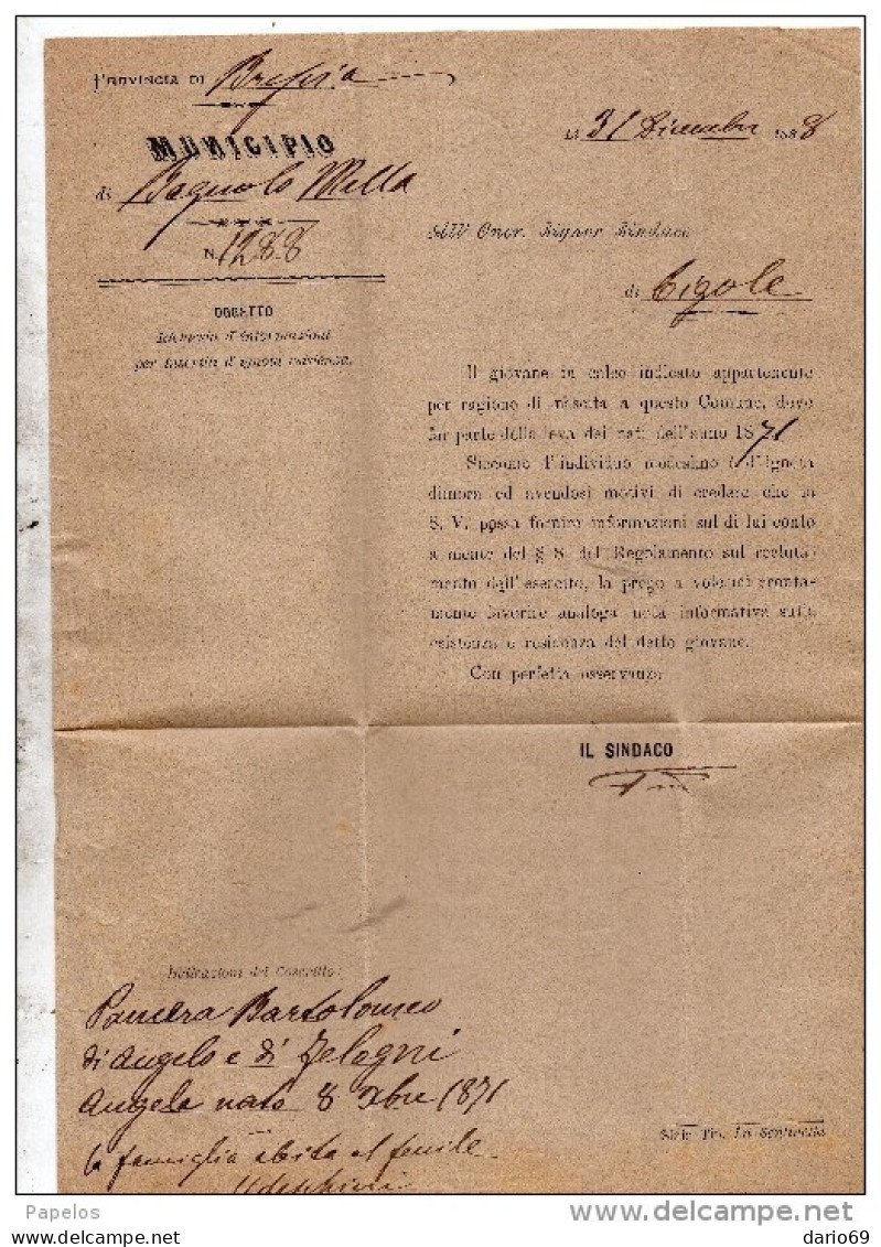 1889 LETTERA CON ANNULLO BAGNOLO MELLA BRESCIA - Storia Postale