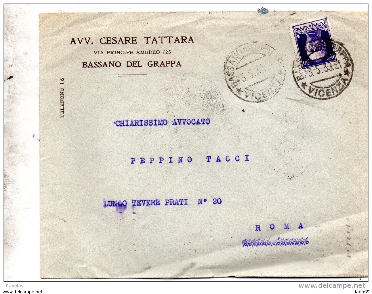 1938 LETTERA CON ANNULLO BASSANO  VICENZA - Storia Postale