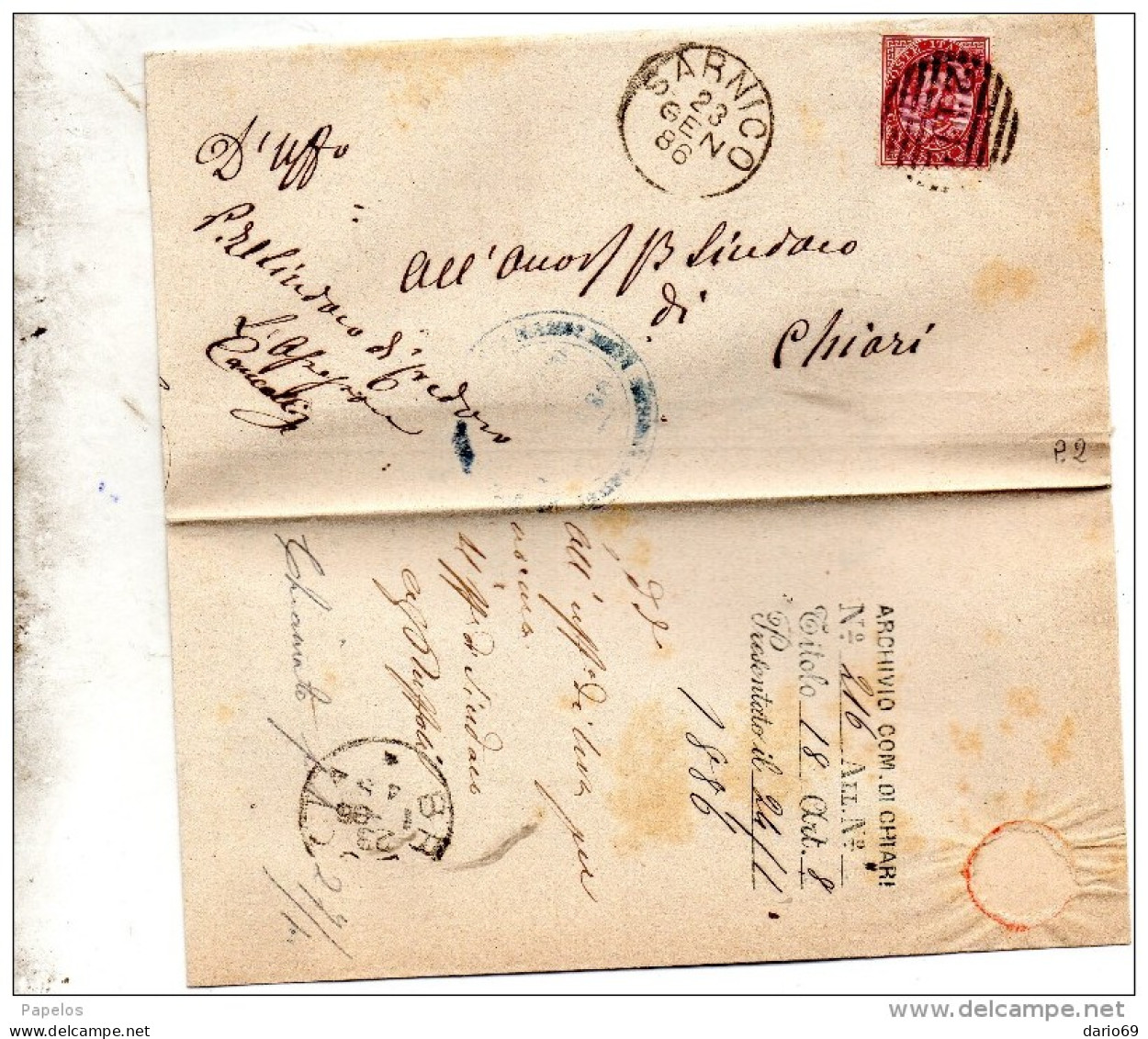 1886 LETTERA CON ANNULLO SARNICO BERGAMO - Storia Postale
