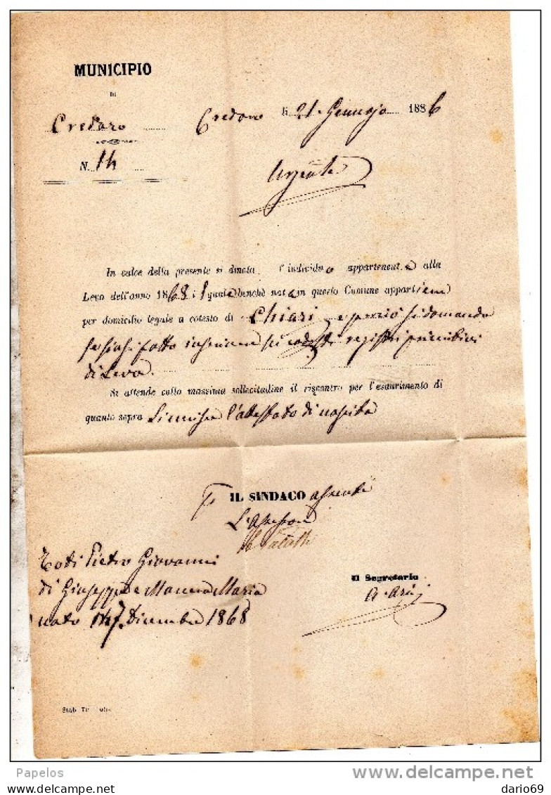 1886 LETTERA CON ANNULLO SARNICO BERGAMO - Marcofilie