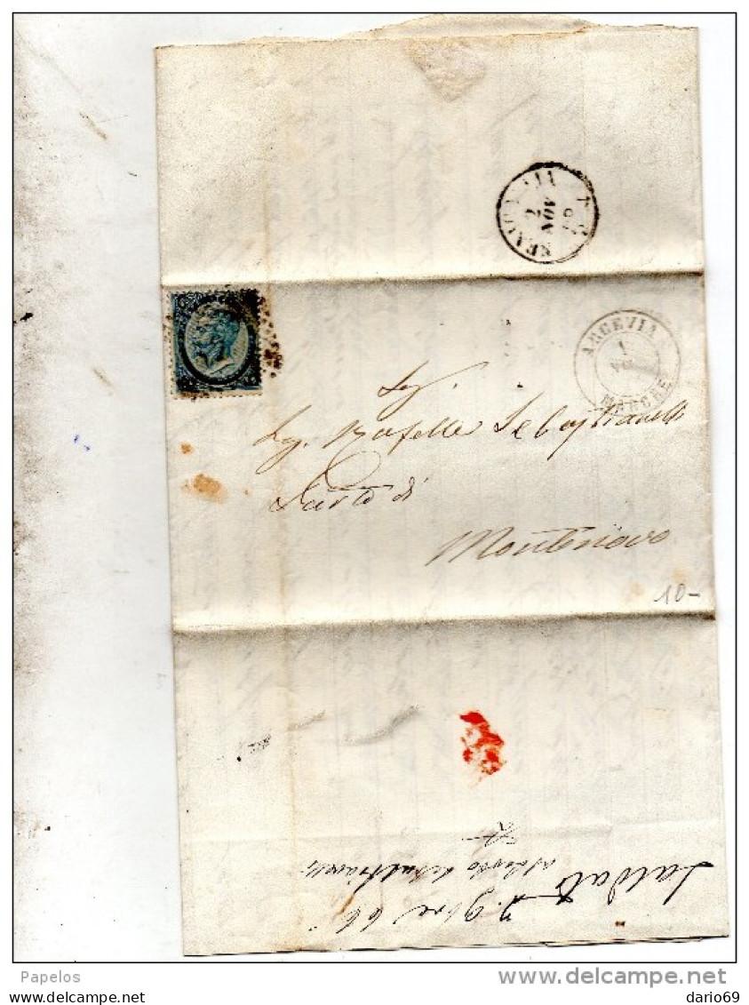 1866 LETTERA CON ANNULLO ARCEVIA ANCONA - Storia Postale