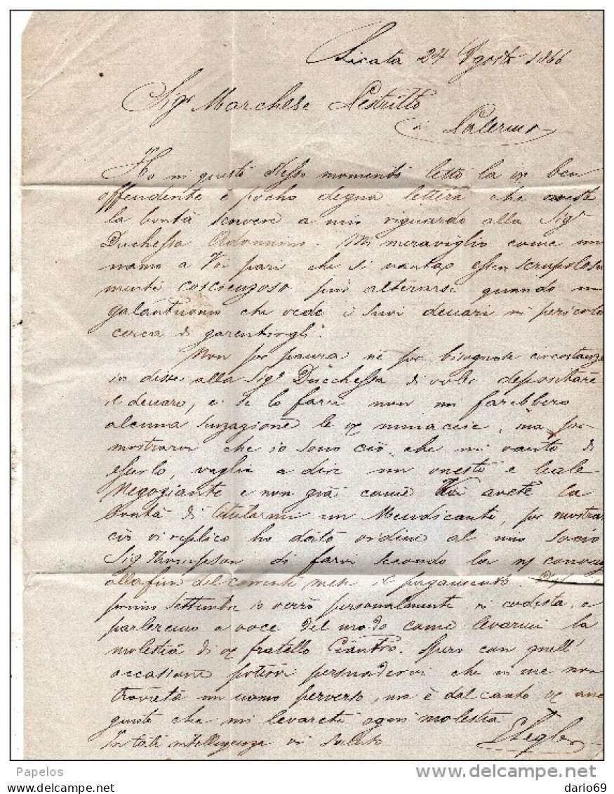 1866 LETTERA CON ANNULLO LICATA + PALERMO - Storia Postale