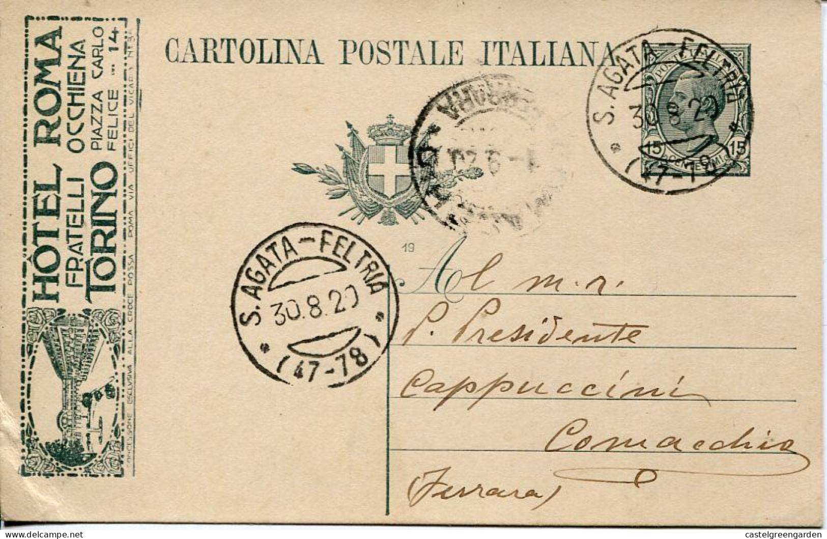 X0558 Italia,stationery Card Circuled 1920 With Advertising Hotel Roma Fratelli Occhiena Torino - Postwaardestukken