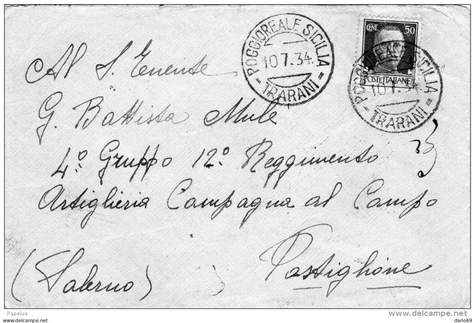 1934  LETTERA CON ANNULLO  POGGIOREALE SICILIA TRAPANI - Marcophilia