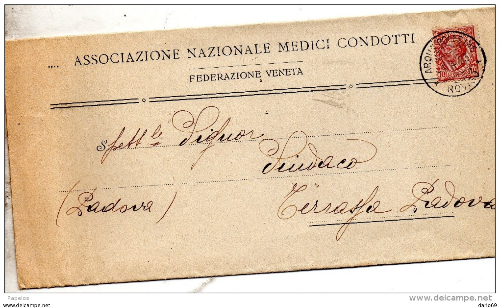 1923  LETTERA CON ANNULLO  ARQUA POLESINE ROVIGO  - ASS. NAZ. MEDICI CONDOTTI - Marcophilia