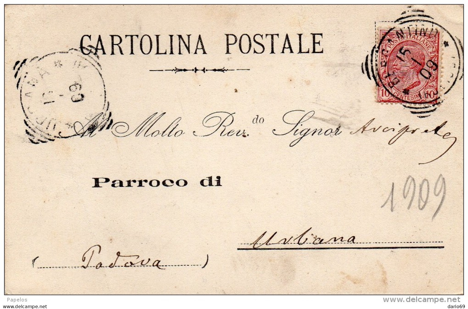 1905 CARTOLINA CON ANNULLO  BERGANTINO    ROVIGO - Marcofilie