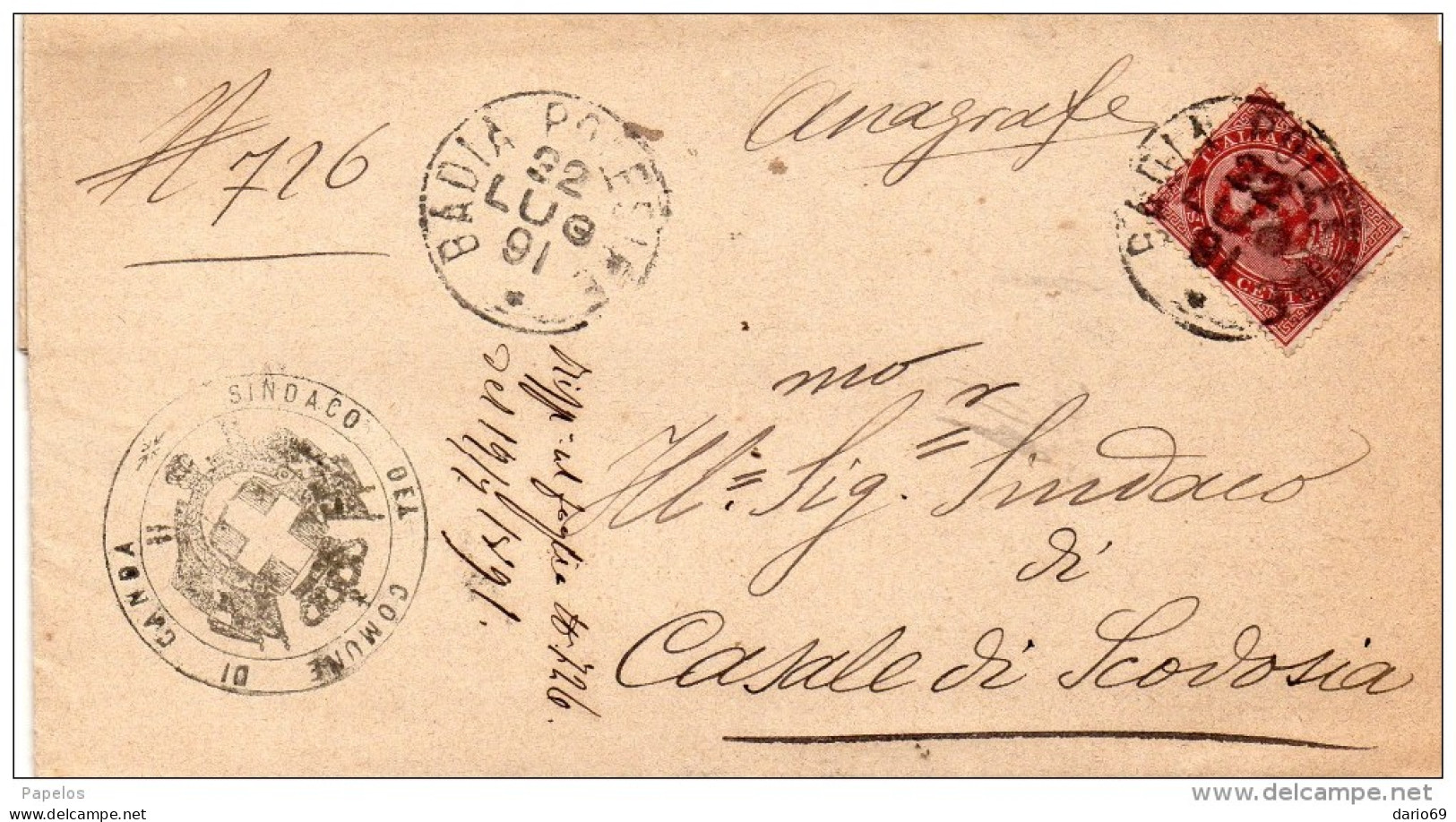 1891   LETTERA CON ANNULLO BADIA   POLESINE ROVIGO - Poststempel