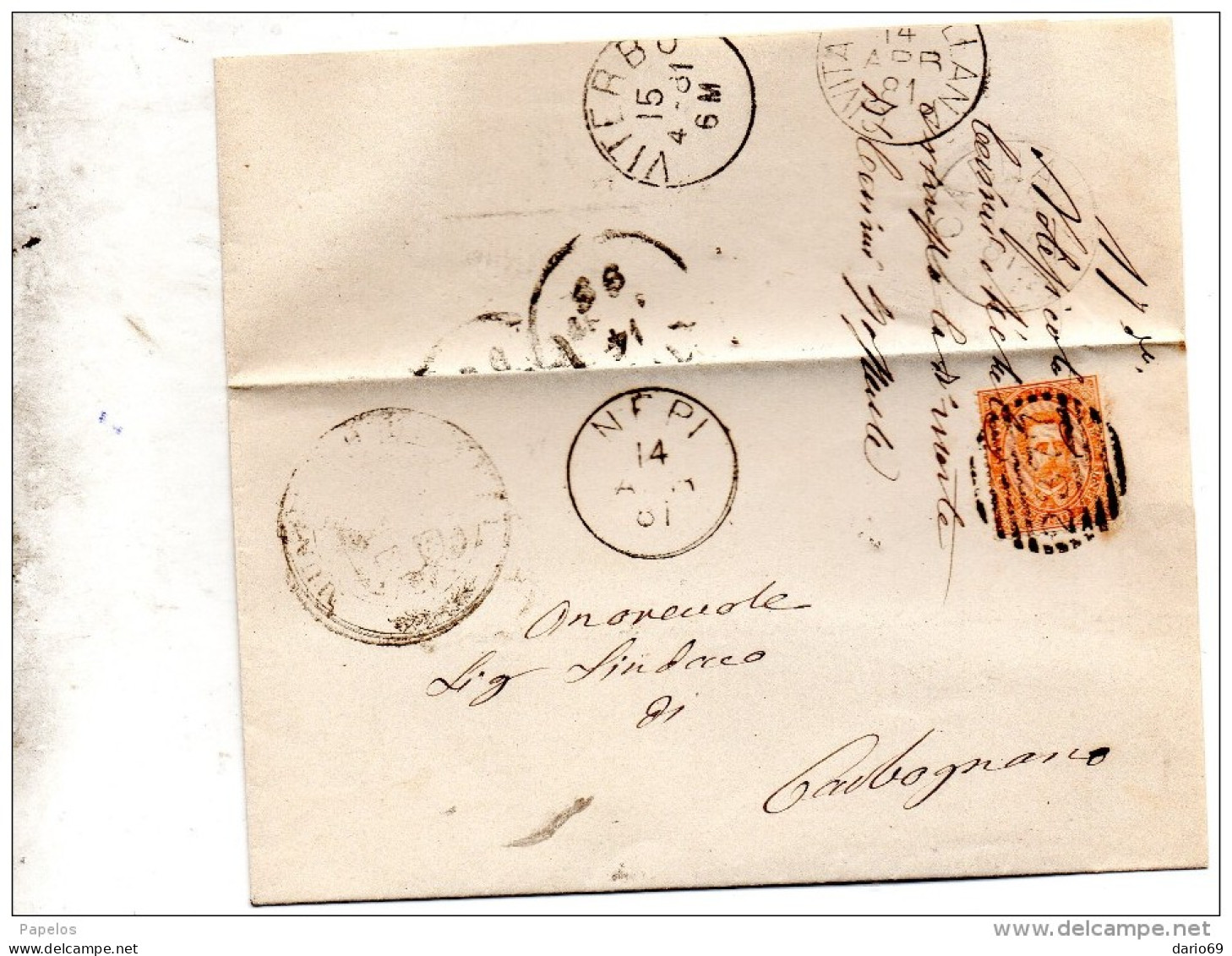 1881    LETTERA CON ANNULLO NEPI VITERBO - Storia Postale