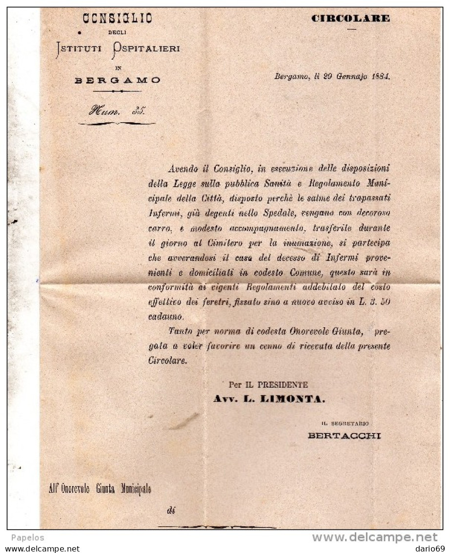 1884  LETTERA CON ANNULLO   BERGAMO - Marcofilía