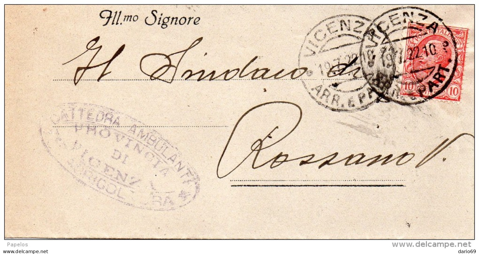 1922 LETTERA  CON ANNULLO VICENZA - Storia Postale