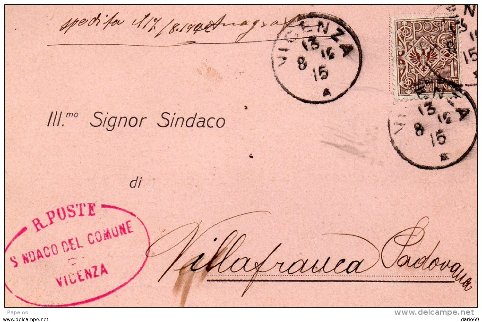 1912 CARTOLINA CON ANNULLO VICENZA - Poststempel