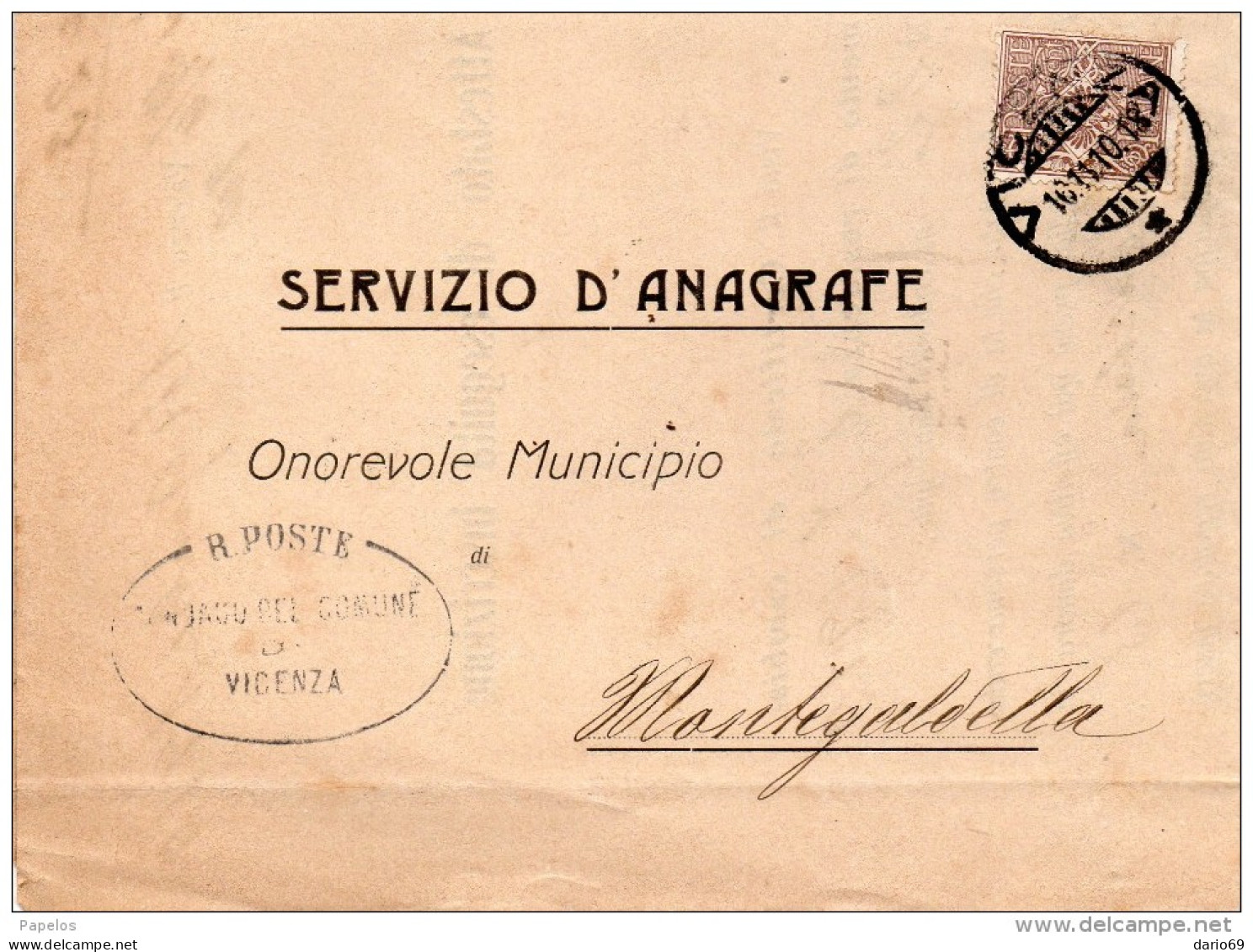 1910 LETTERA CON ANNULLO VICENZA - Poststempel