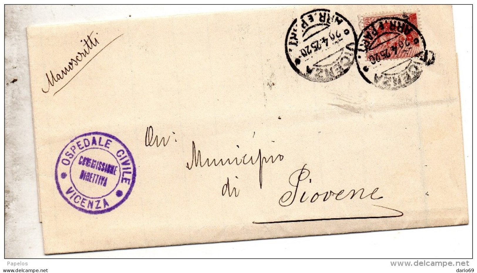 1925 LETTERA  CON ANNULLO VICENZA - Marcophilia