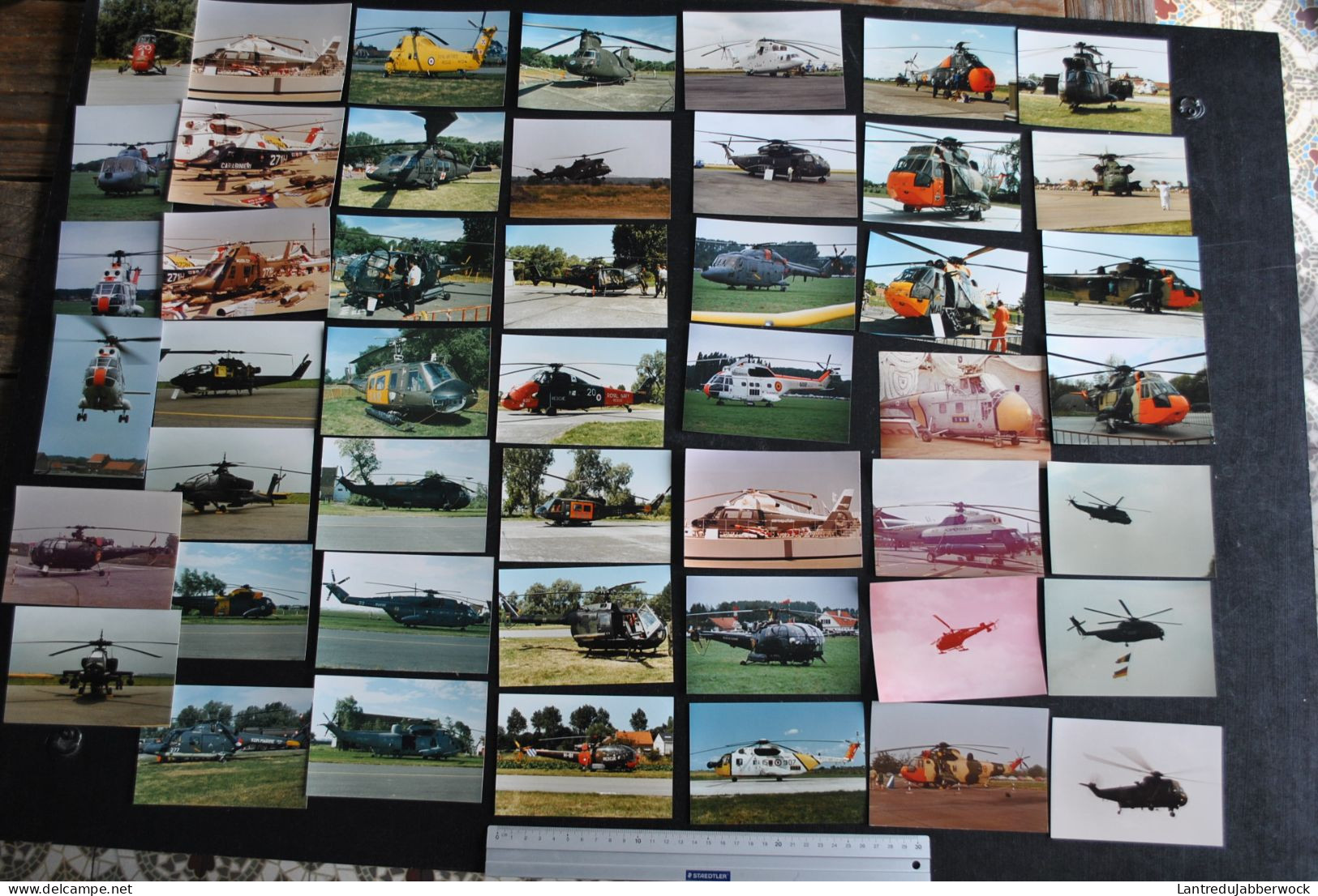 Lot De 49 Photos Couleurs 12.5 X 8.5 Cm Hélicoptères à Identifier Aviation Militaire Chasse Meeting Aérien Civile Sabena - Aviation