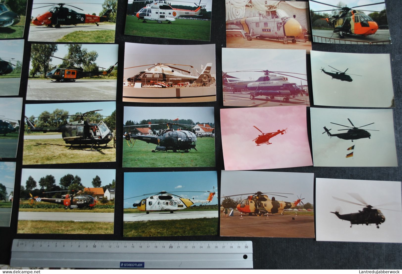Lot De 49 Photos Couleurs 12.5 X 8.5 Cm Hélicoptères à Identifier Aviation Militaire Chasse Meeting Aérien Civile Sabena - Aviation