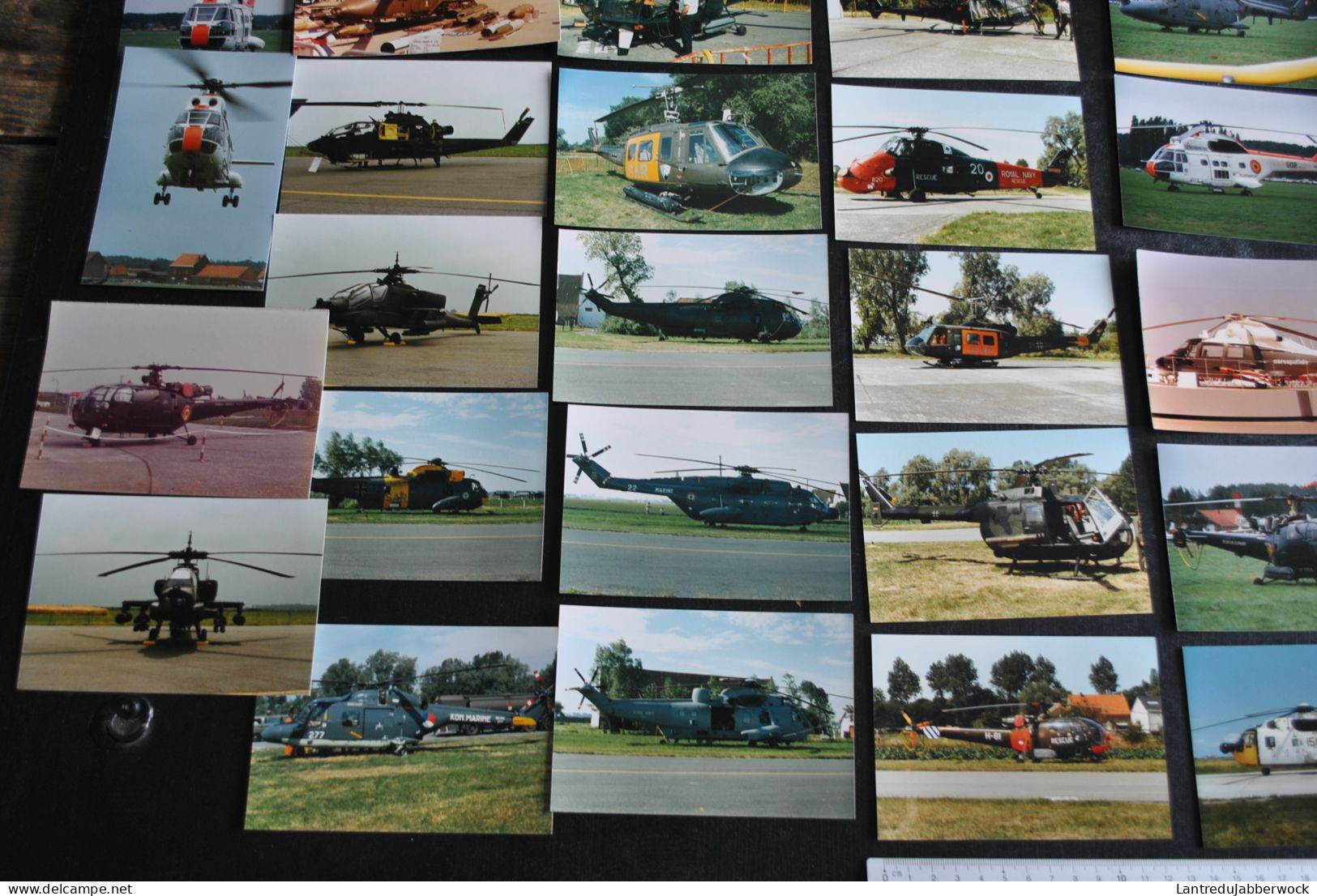 Lot De 49 Photos Couleurs 12.5 X 8.5 Cm Hélicoptères à Identifier Aviation Militaire Chasse Meeting Aérien Civile Sabena - Aviation