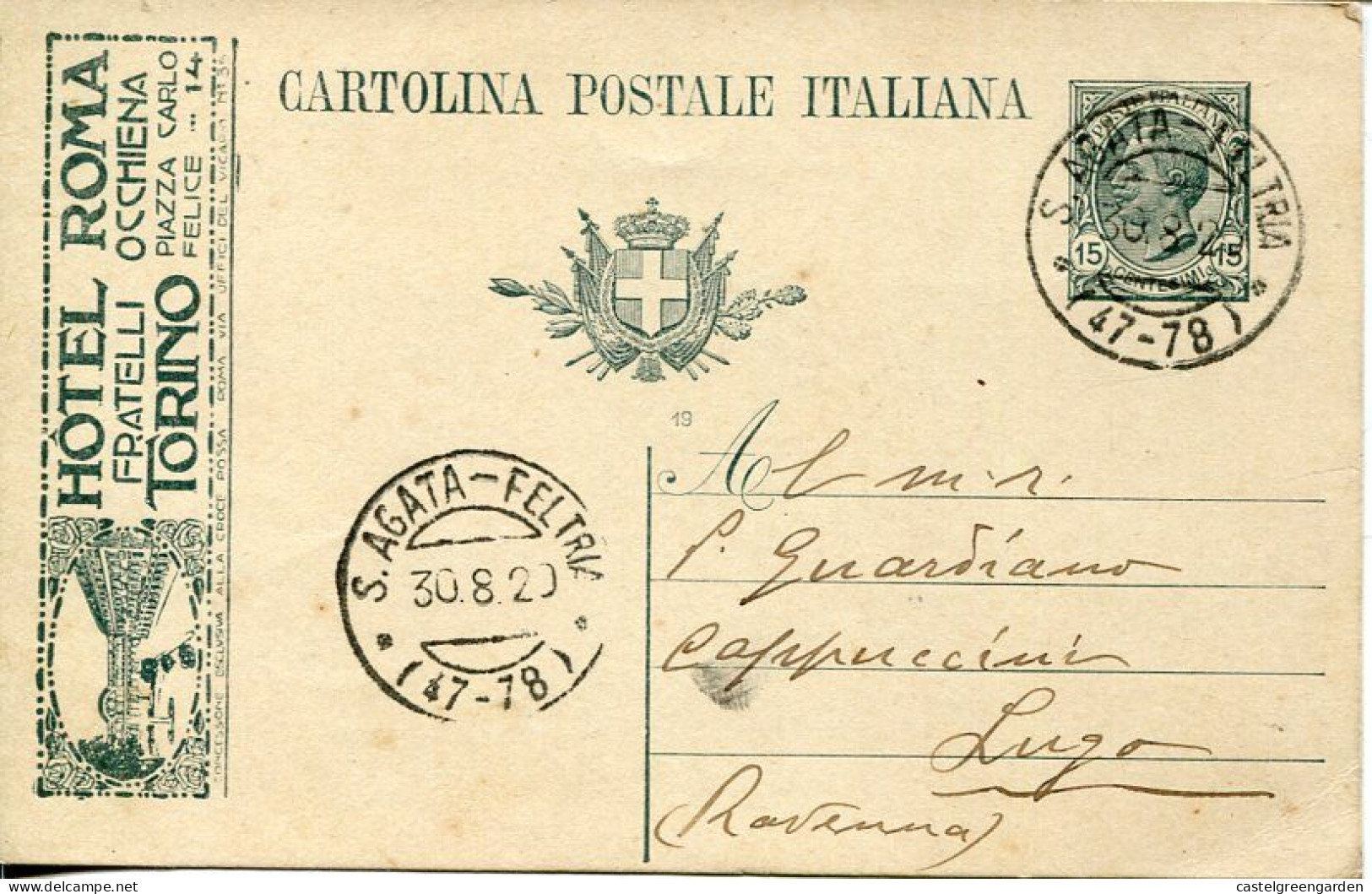 X0559 Italia,stationery Card Circuled 1920 With Advertising Hotel Roma Fratelli Occhiena Torino - Ganzsachen