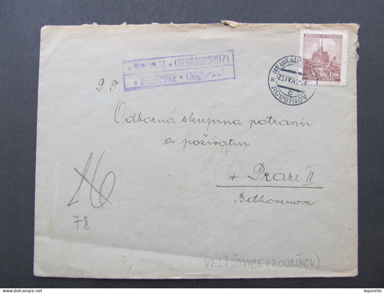 BRIEF Rousínov - Praha Postablage Poštovna Velešovice 1942 K. Hnízdil  // P9872 - Covers & Documents