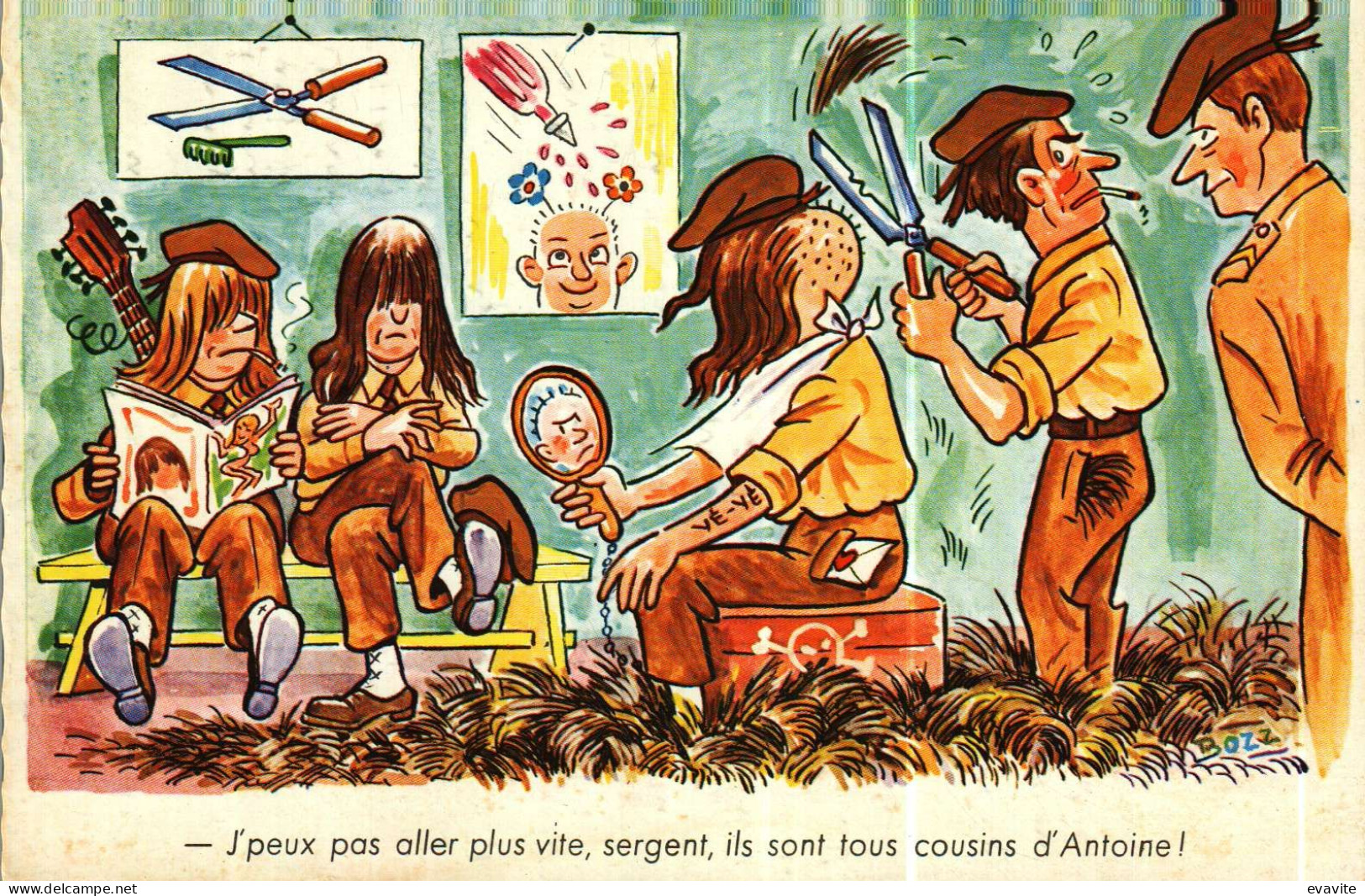 CPSM    Illustrateur Bozz  Militaire Coiffeur Ils Sont Tous Cousins D'Antoine, Je Peux Pas Aller Plus Vite..... - Humor