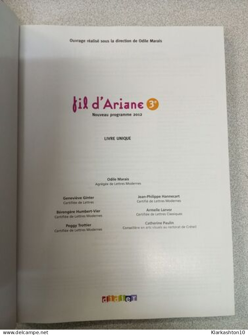 Fil D'Ariane 3e: Programme 2012 - Sonstige & Ohne Zuordnung