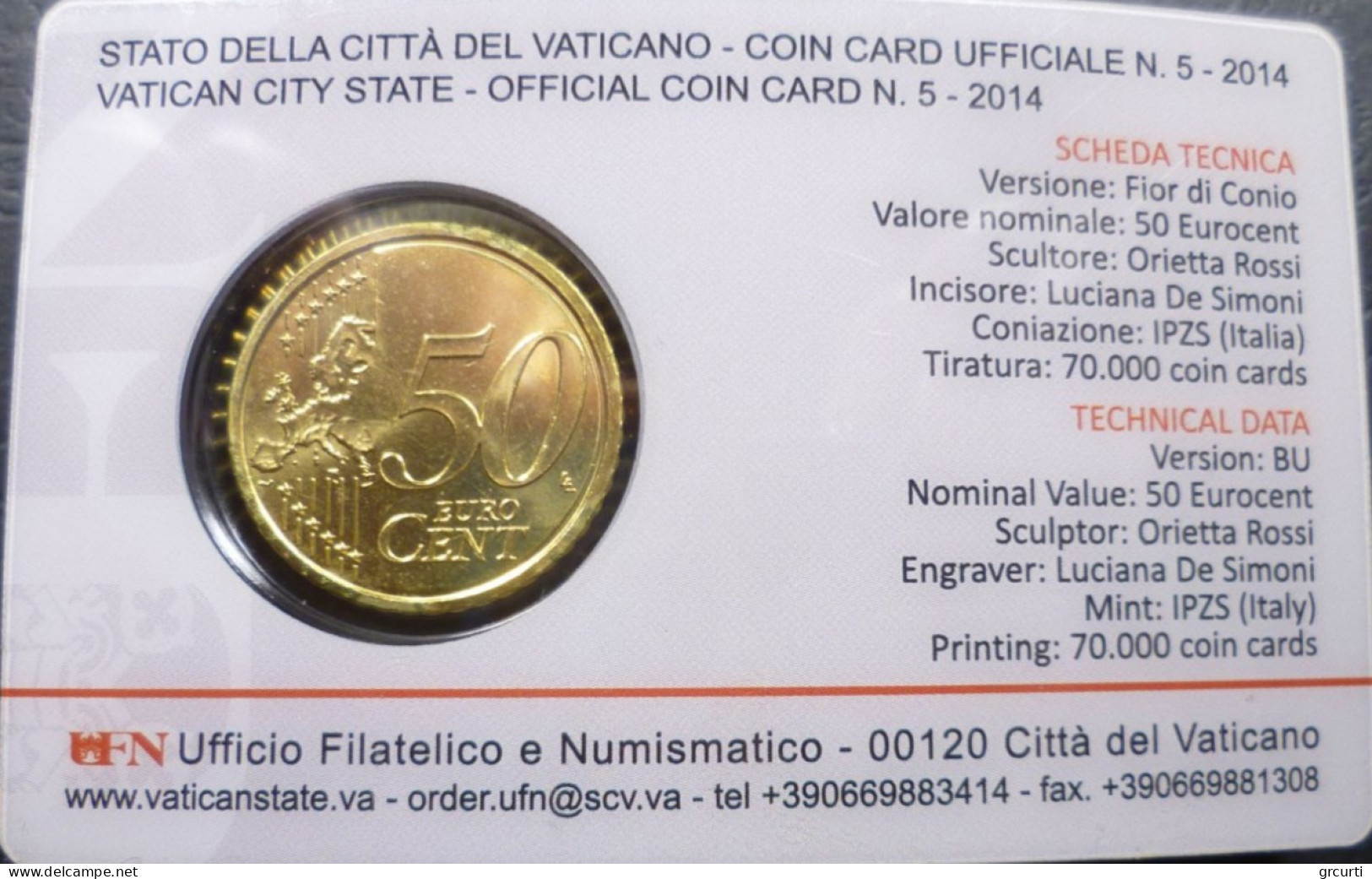 Vaticano - 50 Centesimi 2014 - Coincard N. 5 - KM# 460 - Vatican
