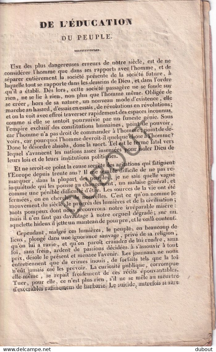 Gentse Druk, Zeldzaam, 1828  - De L'Education Du Peuple - F. De La Mennais - Druk J.B. De Neve (V3119) - 1801-1900