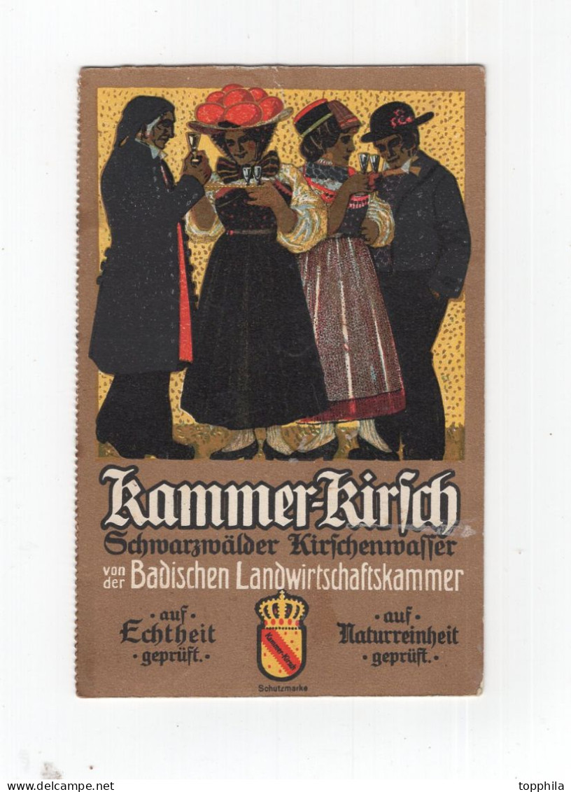 1916 Dt. Reich Farbige Werbekarte Kammer Kirsch Schwarzwälder Kirschwasser - Werbepostkarten