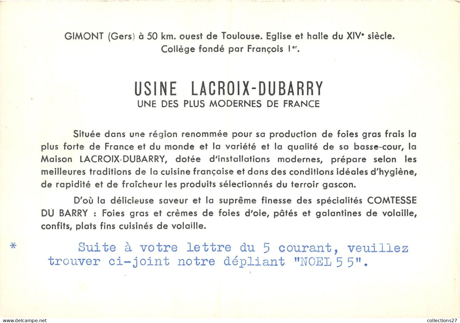 32-GIMONT- USINE LACROIX-DUBARRY PRODUCTION DE FOIES GRAS - Autres & Non Classés