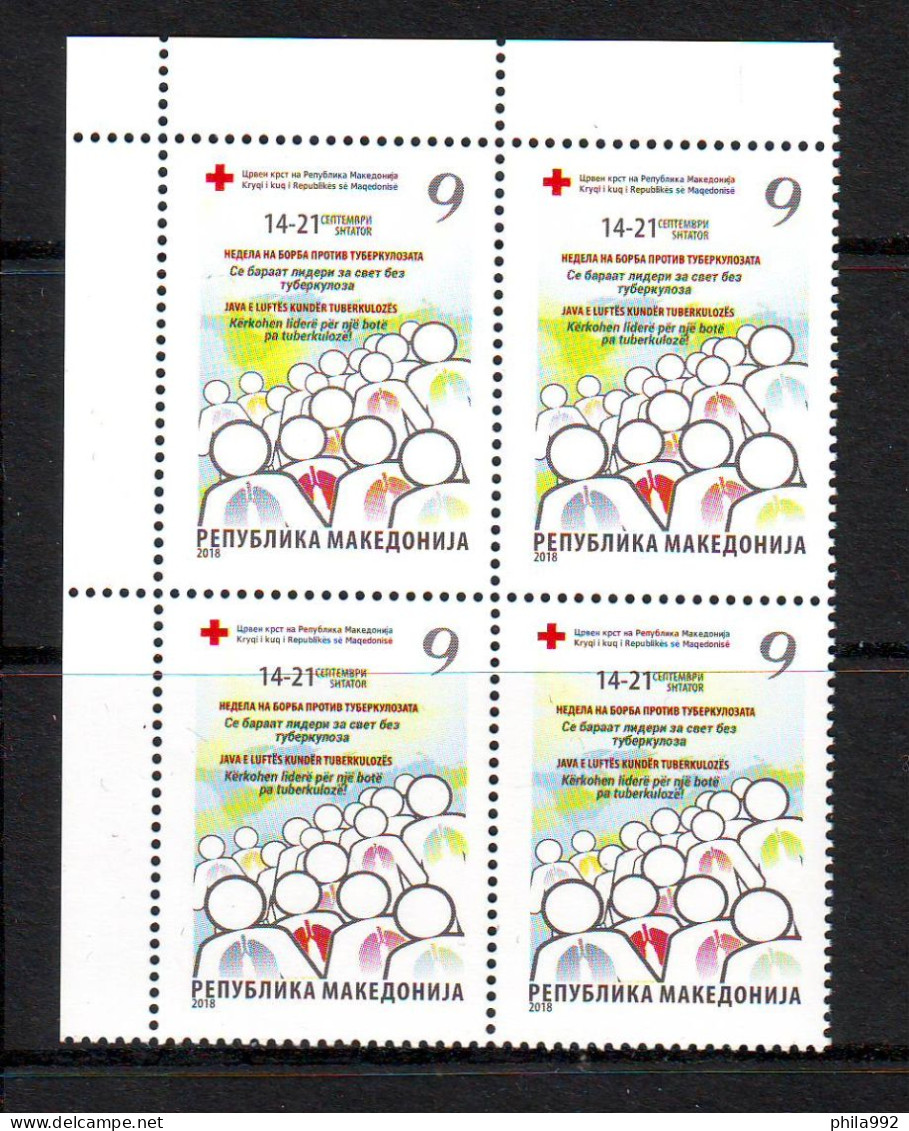 North Macedonia 2018 Chariti Stamp  RED CROSS TBC Block Of 4 Mi.No.181 MNH - Macédoine Du Nord