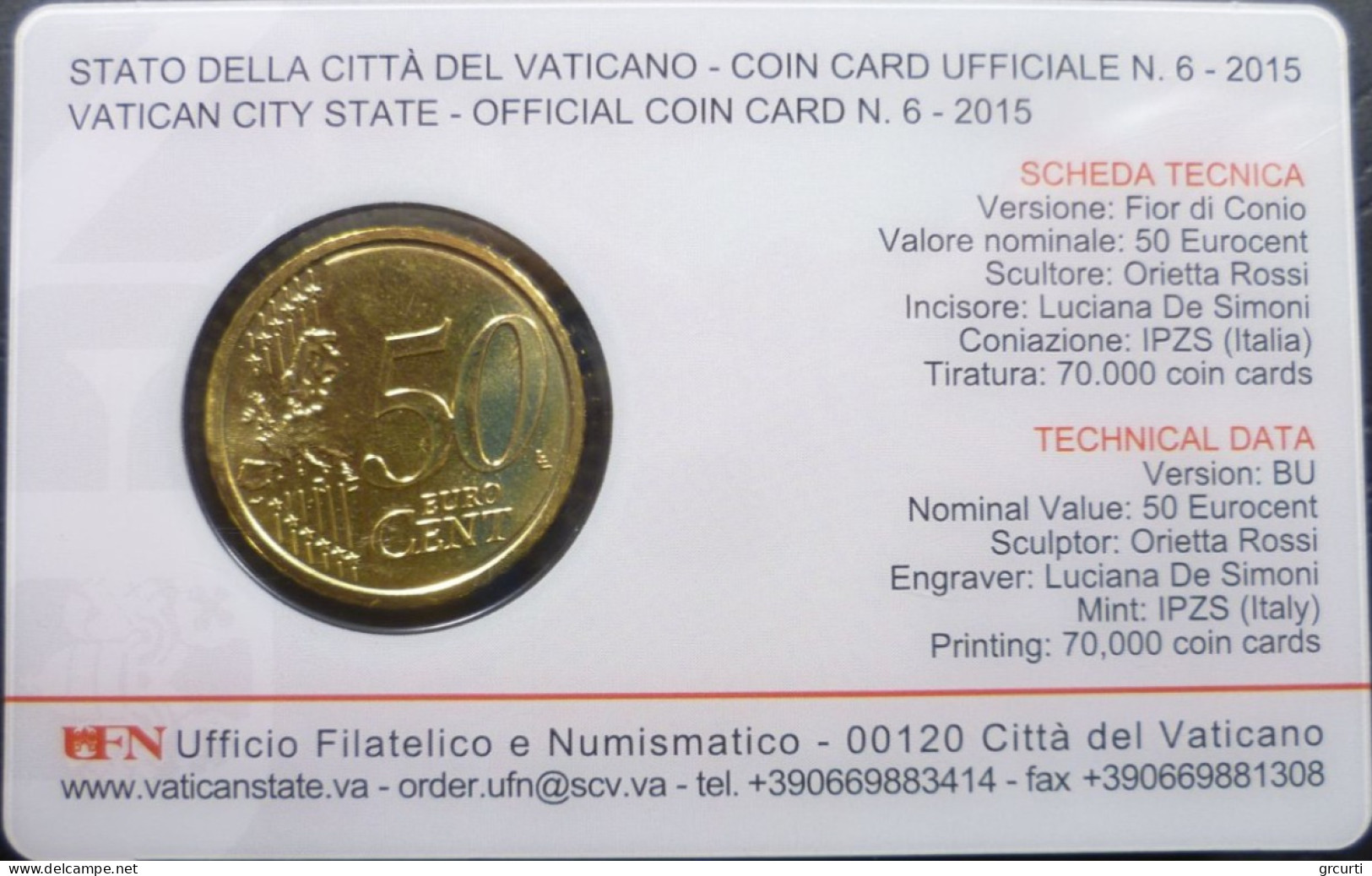 Vaticano - 50 Centesimi 2015 - Coincard N. 6 - KM# 460 - Vatican