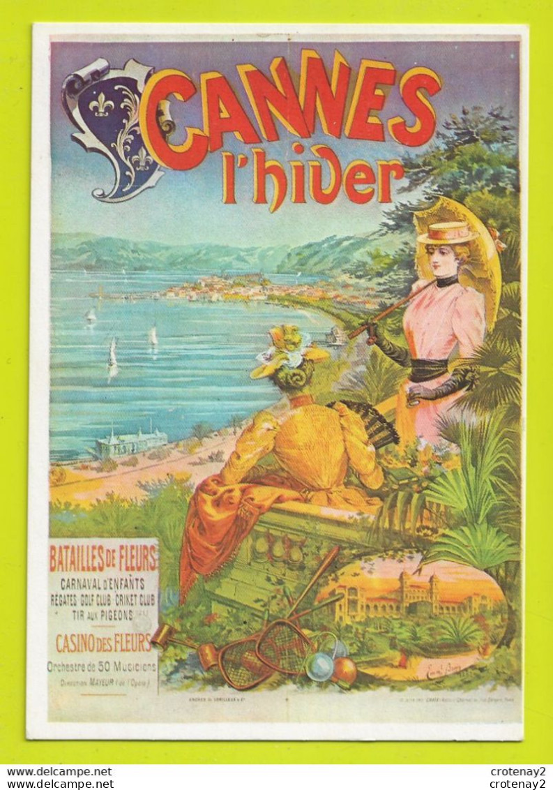 06 CANNES L'Hiver Reproduction Affiche Batailles De Fleurs Carnaval D'enfants Tennis Croket Criket Club N°3039 VOIR DOS - Cannes