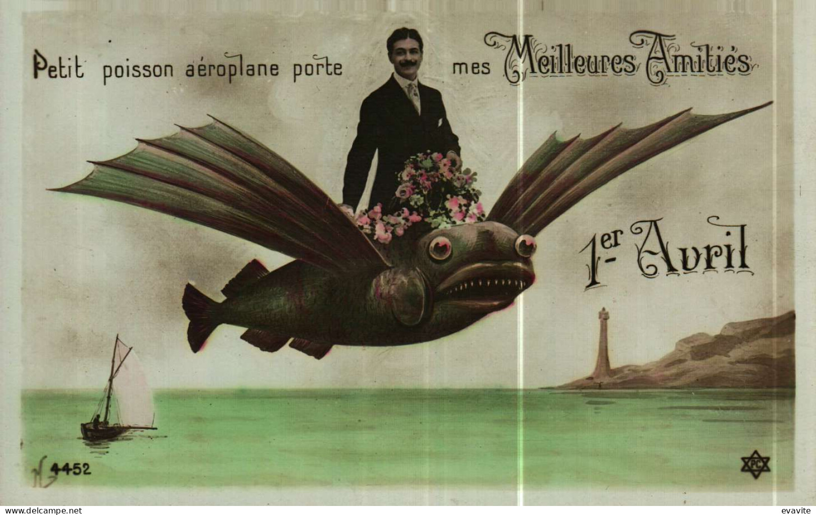 CPA  Glacée    1er AVRIL  Petit Poisson Aéroplane Porte Mes Meilleurs Amitiés - 1 De April (pescado De Abril)