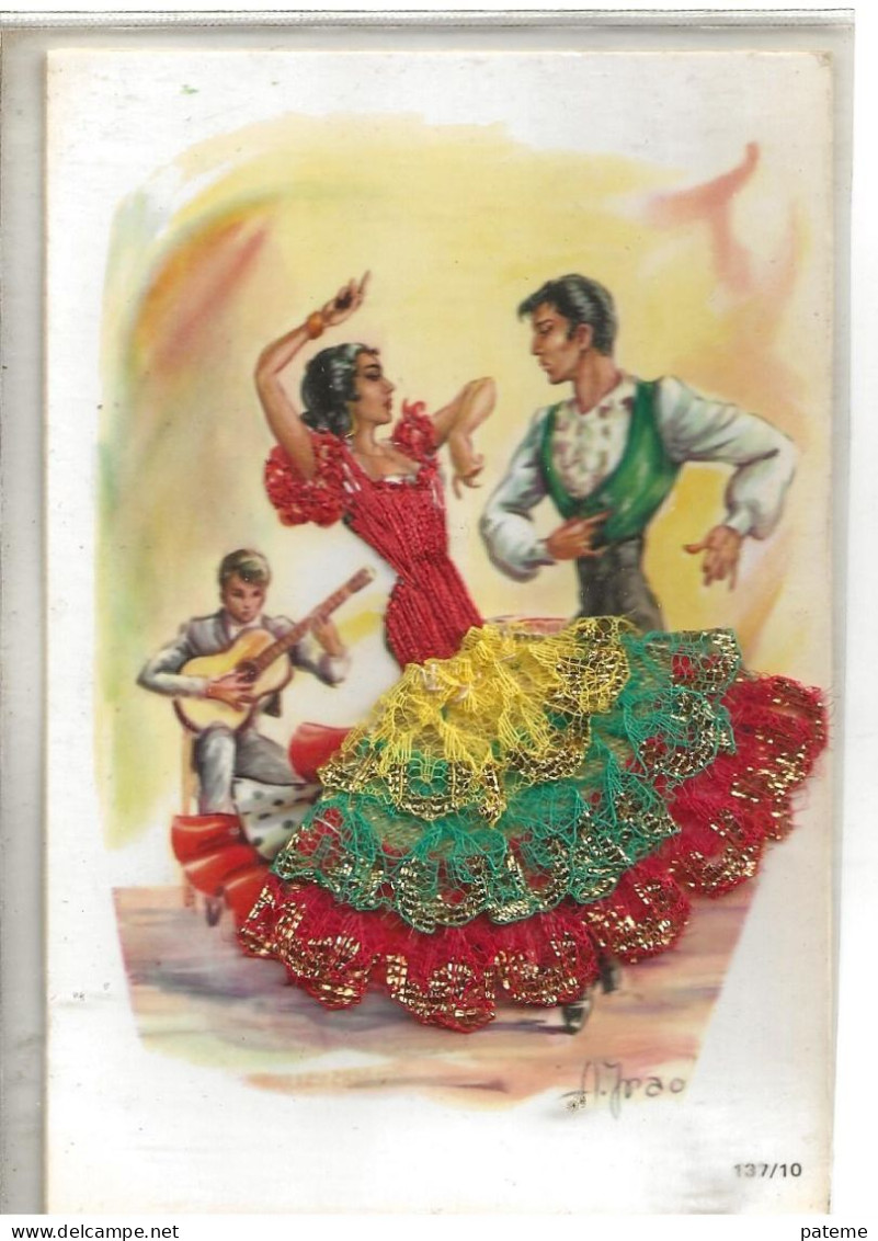 Carte Brode Danseurs Flamenco Espagne - Bestickt