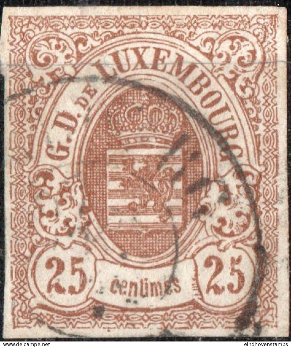Luxemburg 1859 25 C Brown - 1859-1880 Stemmi