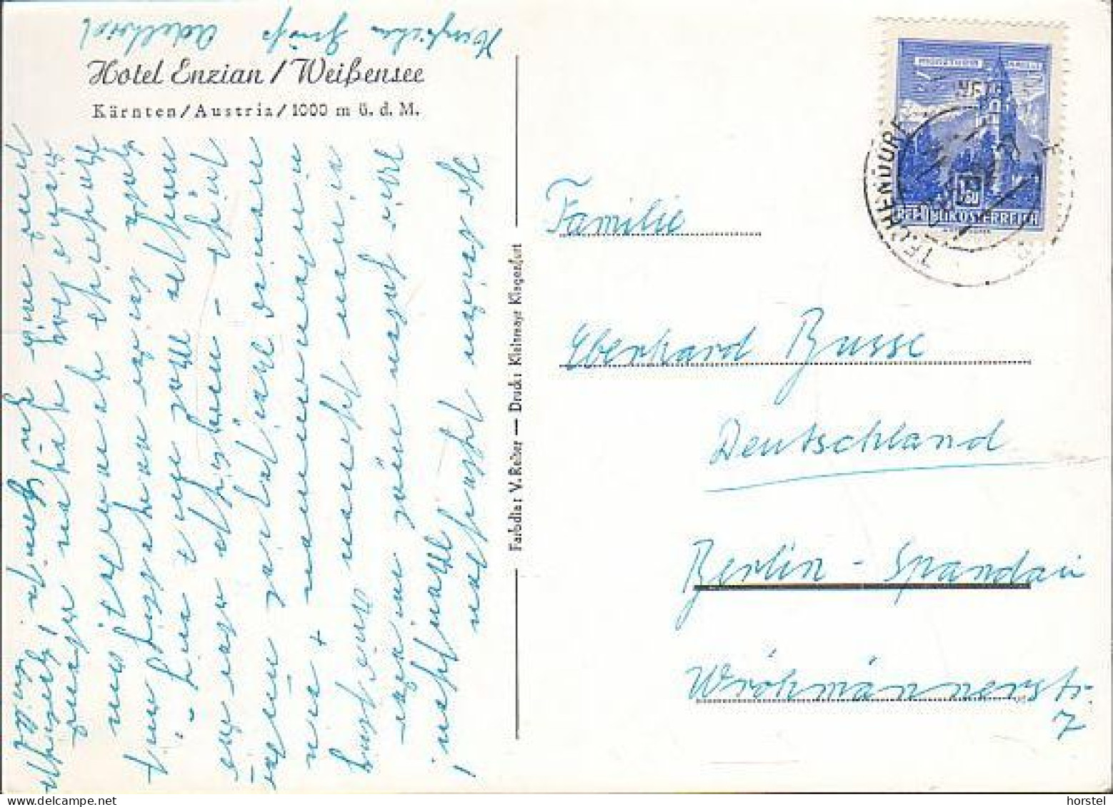 Austria - 9762 Weißensee - Hotel Enzian - Nice Stamp - Weissensee