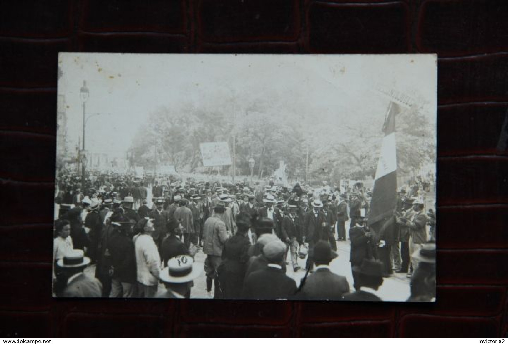 30 - NIMES , 1907 : Carte Photo De La Manifestation Viticole , 1er Rang La Délégation Et Le Le Drapeau De CAUSSINIOJOULS - Nîmes
