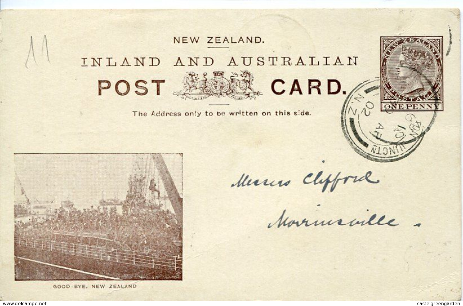 X0562 New Zealand,circuled Postcard 1902, Showing From Ship "good Bye New Zealand" - Enteros Postales