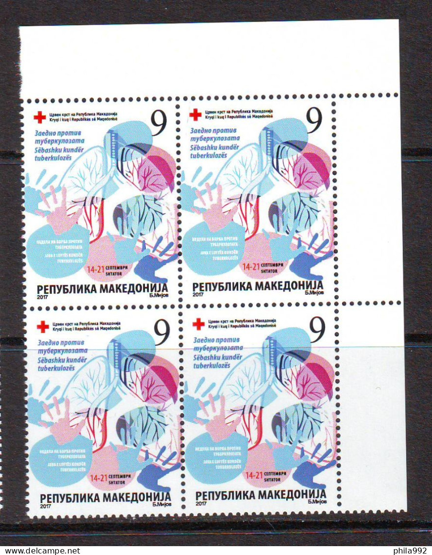 North Macedonia 2017 Chariti Stamp  RED CROSS TBC Block Of 4 Mi.No.177 MNH - North Macedonia