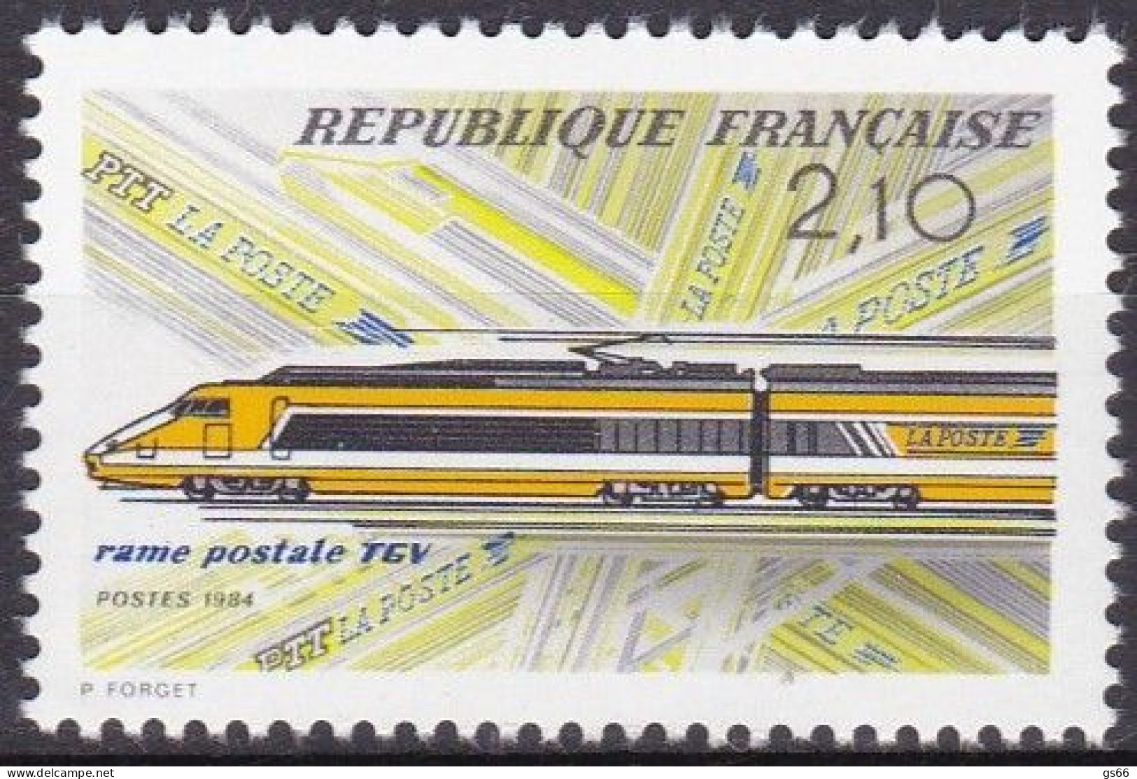 Frankreich, 1984, Mi.Nr. 2460, MNH **, Erster Posttransport Durch Hochgeschwindigkeitszug TGV.  Transport Du Courrier - Neufs