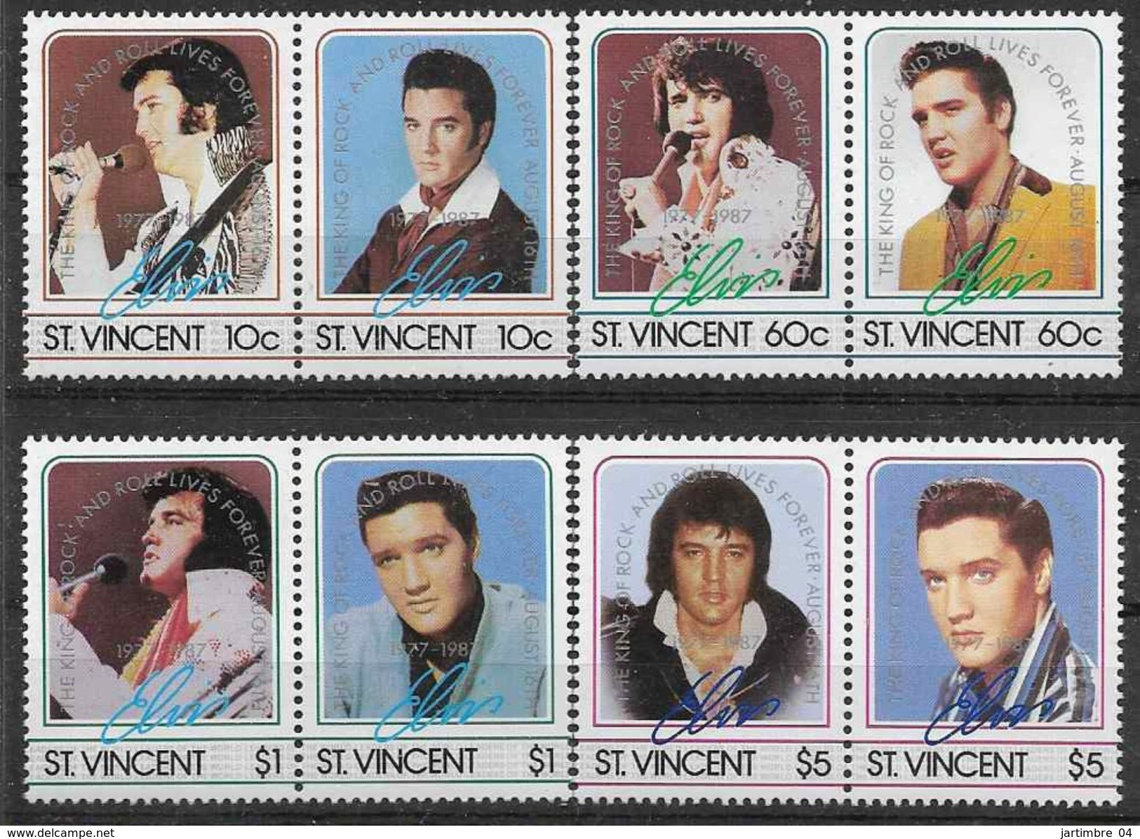 1987 SAINT VINCENT 999-1006**  Musique,chanteur, Elvis Presley - St.Vincent (1979-...)