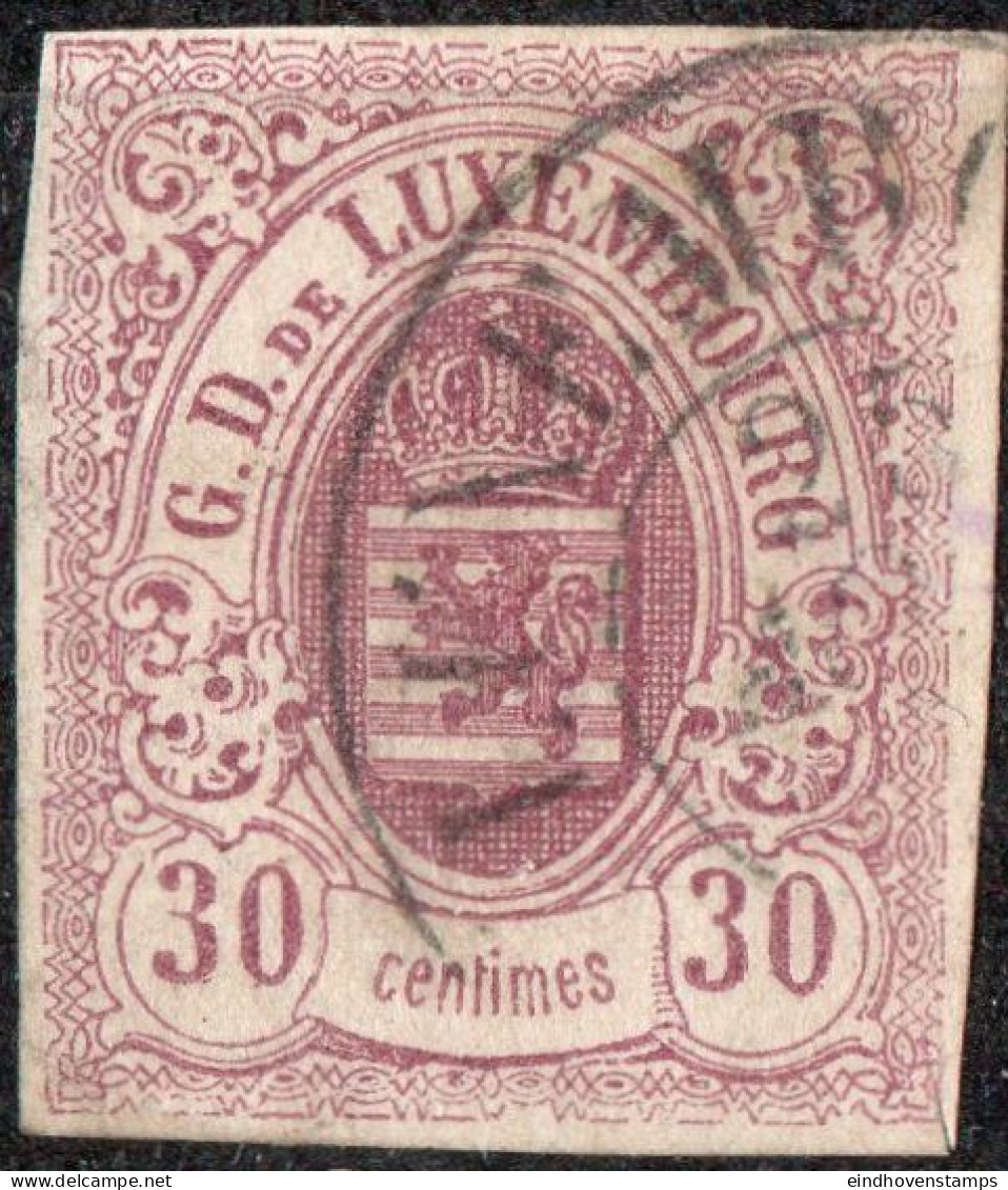 Luxemburg 1859 30 C Lilac Red - 1859-1880 Stemmi