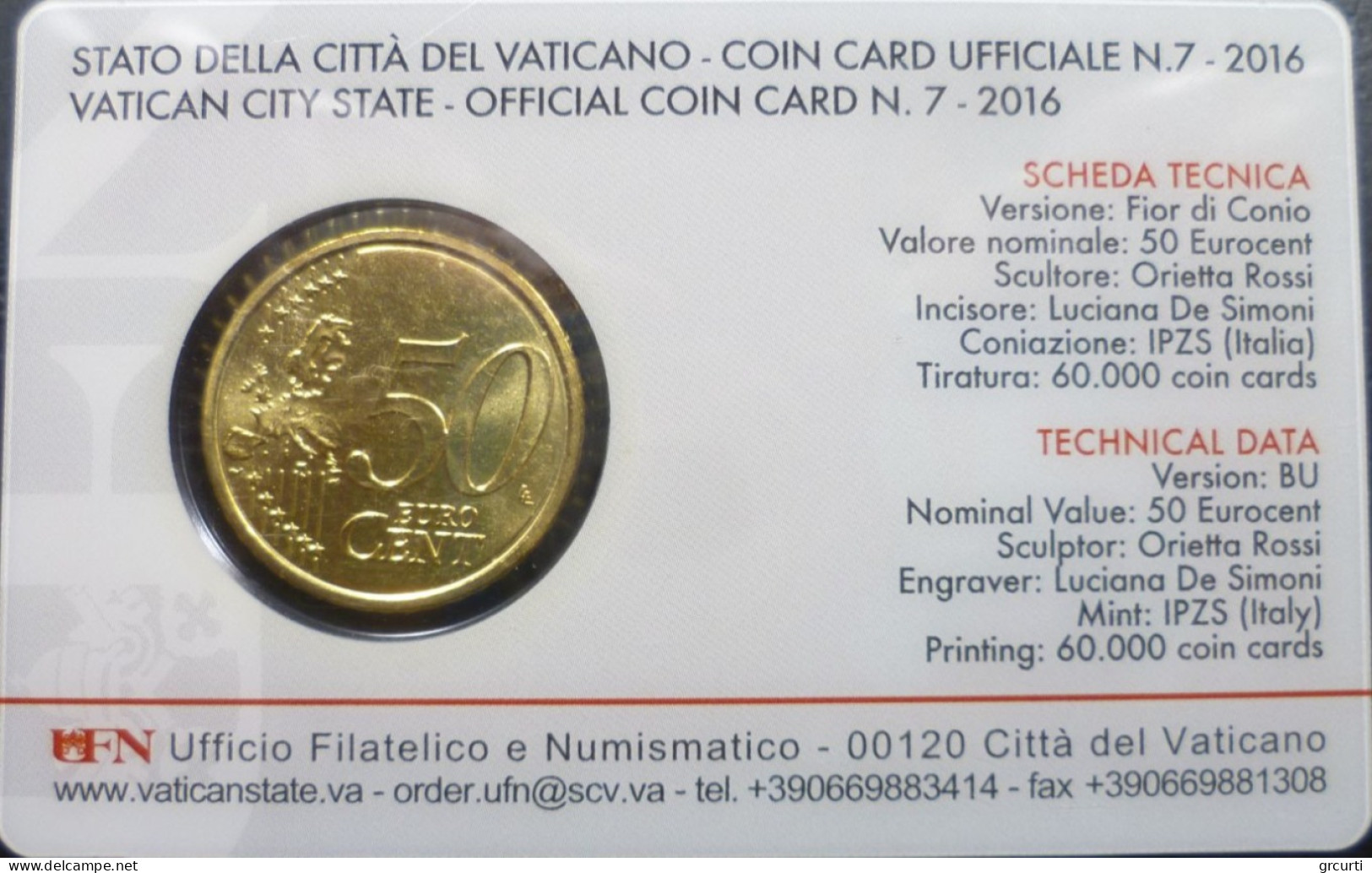 Vaticano - 50 Centesimi 2016 - Coincard N. 7 - KM# 460 - Vaticano (Ciudad Del)