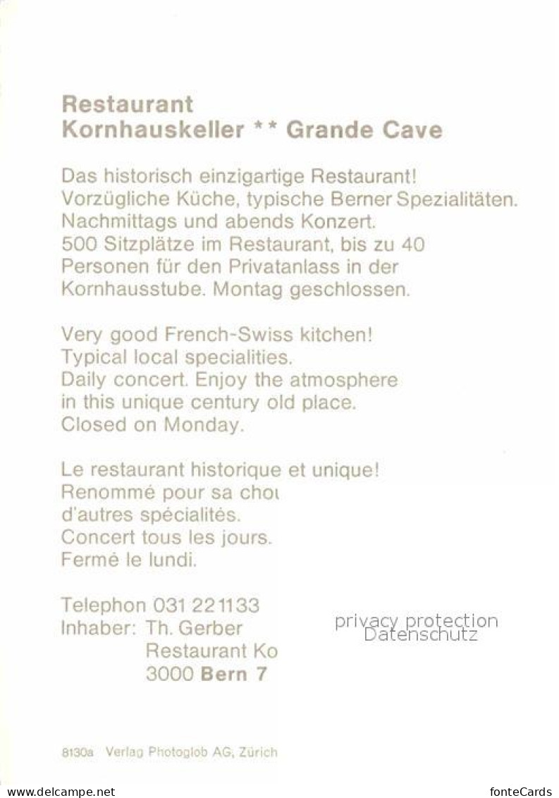 12909007 Bern BE Restaurant Kornhauskeller Grande Cave Historisches Gebaeude Ber - Other & Unclassified